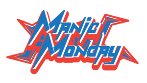 Graphic logo that reads "Manic Monday" in blue and red font.
